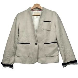 Banana Republic Womens Blazer Ivory Tweed Long Sleeve Pockets Single Button Sz 8